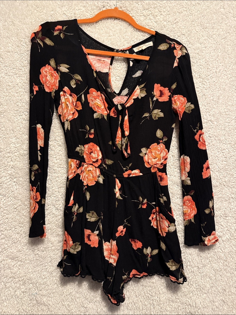Black Floral Long Sleeve Romper